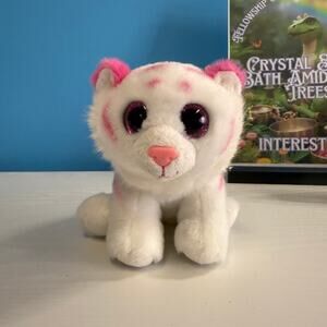 TY Beanie Boo Tabor 6” White Pink Tiger Plush EUC